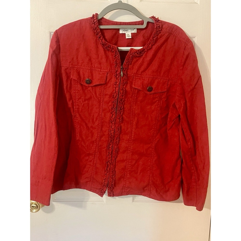 Coldwater Creek Petite Women's Red Stretch Full Zip Jacket Sz PXL